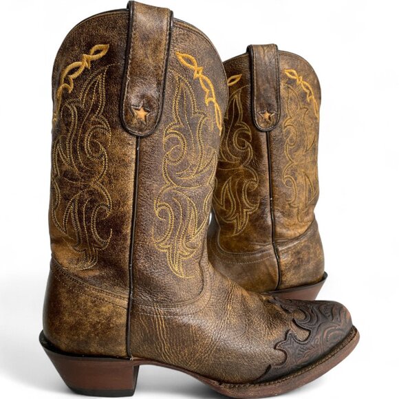 Tony Lama Brown Leather Western Cowboy Cowgirl Boots Women's 9 B - Picture 1 of 13